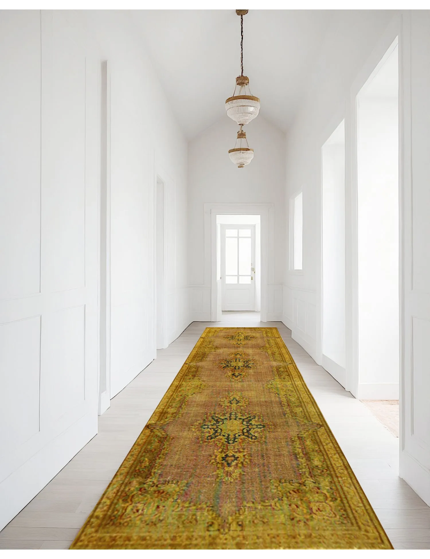 Persisk Vintagetæppe  gul  395 x 96 cm