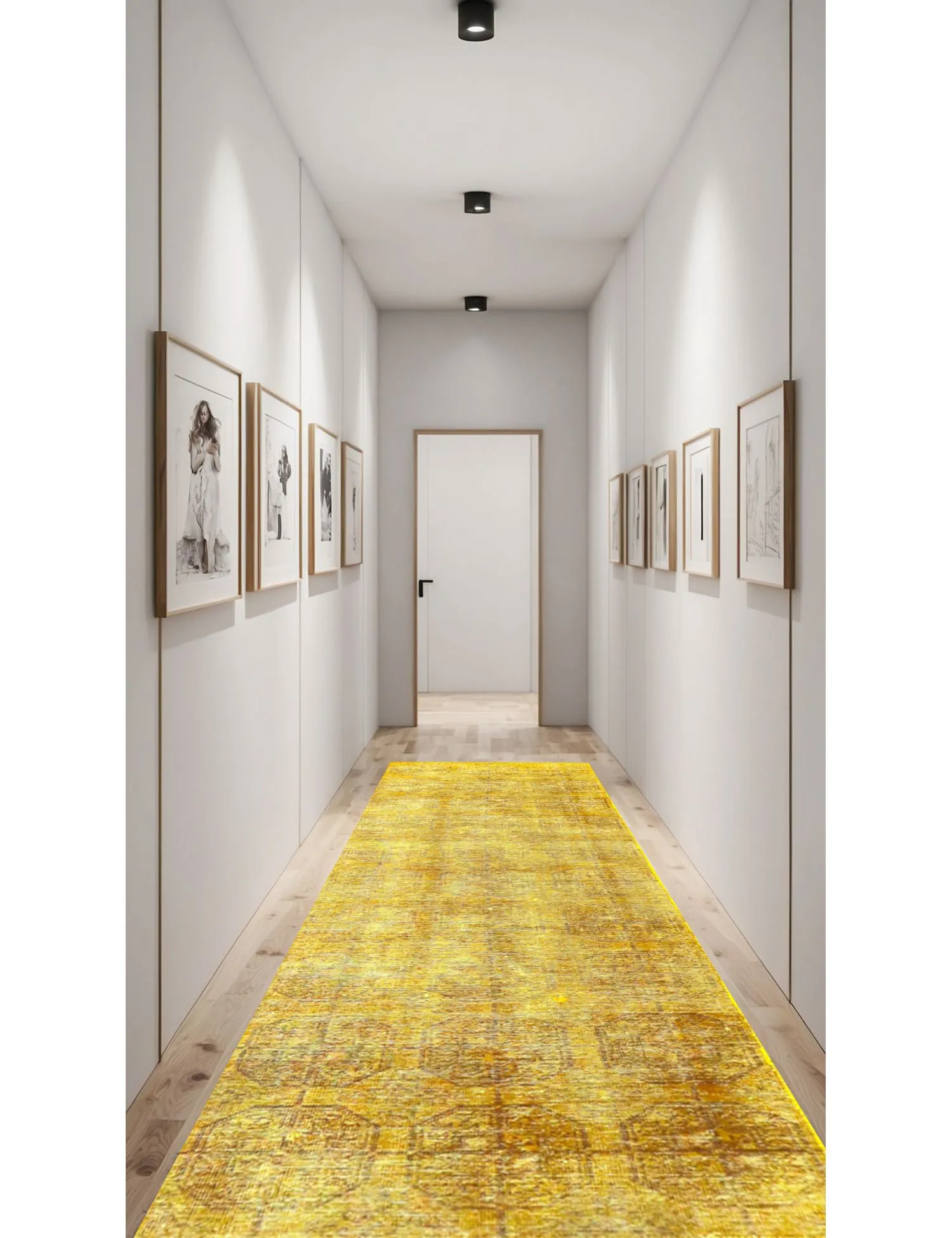 Alfombra persa vintage  amarillo  264 x 77 cm